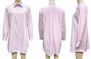 Détails d'une chemise oversize lilas avec col à revers et ourlet arrondi élégant