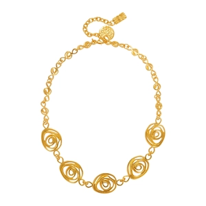 Vintage style gold flower necklace with hollow rose design elements on white background
