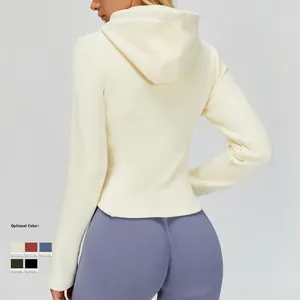 Slim fit hooded fleece jacket for women featuring five colors and full zip design