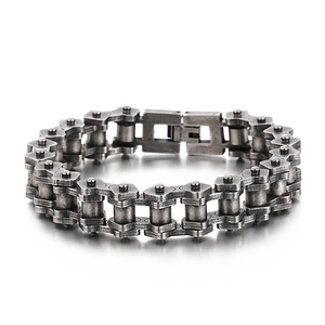 Industrial style stainless steel bike chain bracelet for men with vintage silver finish