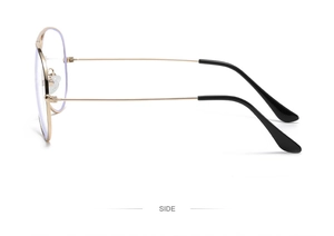 Side view of golden metal aviator glasses frame with sleek temples and hinges