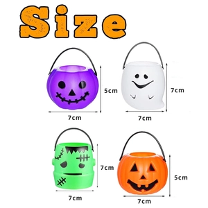 Halloween pumpkin and ghost buckets set with specific size measurements and black handles
