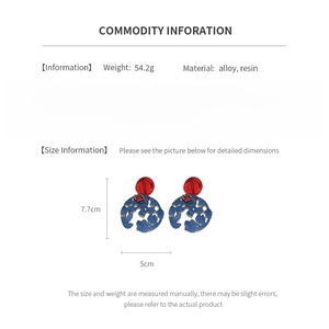 Detailed dimensions of alloy resin earrings featuring size height 7.7cm and weight 54.2g