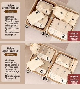 Beige travel organizer set inside a suitcase with mesh panels and zipper detail