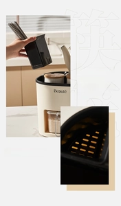 Macro view of kitchen utensil holder showing efficient drainage holes on the base