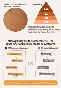 Detailed comparison of AAA to BB grade rubber wood texture and quality for storage cart