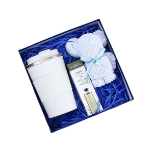 Business gift set with white coffee mug, bear-shaped towel and CIBIO'2 hand cream