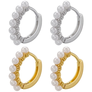 Minimalist Copper Plated Artificial Pearl Hoop Earrings Elegant French Style Small Huggie Jewelry For Women