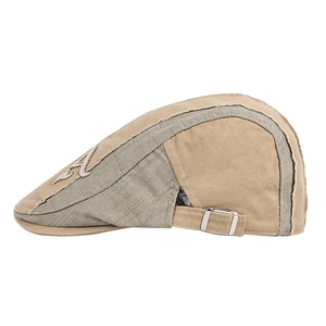 Two-tone khaki and green beret hat with letter A embroidery and metal buckle