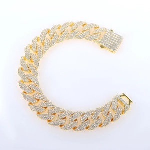 Luxury 15mm gold Cuban link bracelet with iced out pavé diamonds and square clasp