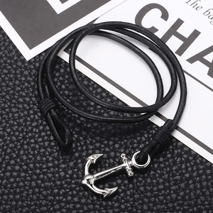 Men Leather Bracelet With Stainless Steel Ship Anchor Clasp Braided Multi Layer Nautical Style Vintage Wristband