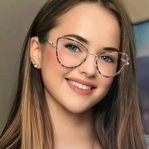 Women Cat Eye Glasses Frame Metal PC Anti Blue Light Filter Optical Eyewear Retro Fashion Decorative Clear Lens