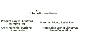 Detailed chart of Christmas hanging plaque made of resin wood and iron for tree decoration