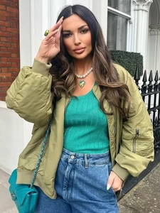 Blouson Bomber Surdimensionné Pour Femmes Veste De Baseball En Polyester Avec Doublure Orange Streetwear Y2K Style MA-1