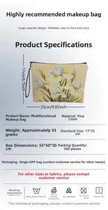 Floral makeup bag dimensions 17x25cm showing detailed specifications and materials