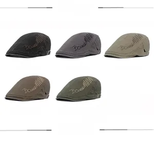Detailed view of adjustable side buckles and brand embroidery on various colored beret hats