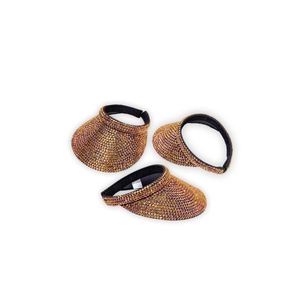 Three luxury rhinestone open top sun visors for women with amber gradient crystals