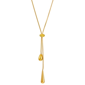 Elegante Lariat-Halskette aus Gold-Titanstahl mit doppelten Wassertropfen-Anhängern