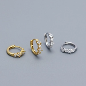925 Sterling Silver Huggie Hoop Earrings With Cubic Zirconia Round Square Cut Geometric Minimalist Jewelry For Women