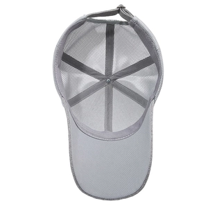 Grey mesh baseball cap for men with long brim and adjustable strap for sun protection