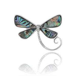Dragonfly Brooch Natural Abalone Shell And Rhinestone Elegant Vintage Pin For Women Accessories For Coat Cardigan