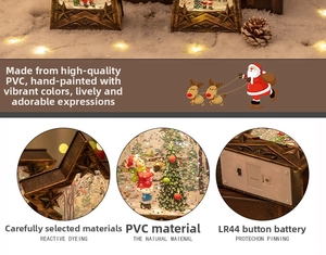 Vue détaillée de la lanterne boule de neige de Noël, matériau PVC et piles LR44