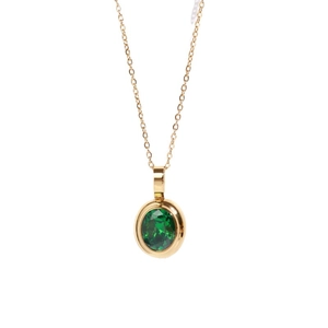 Elegant 18k gold plated S925 necklace with green oval gemstone pendant on white background