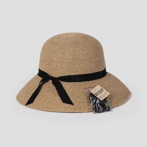 Women Wide Brim Straw Bucket Sun Hat Foldable UV Protection Paper Straw Beach Travel Summer Cap Ribbon Bow Elegant
