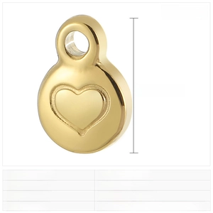 Detailed view of 11x8mm golden heart pendant charm in polished stainless steel