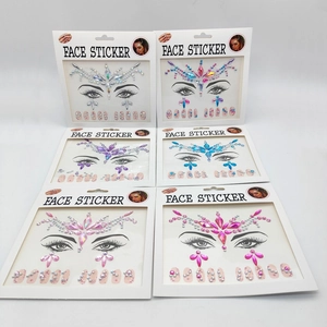 Collection of crystal face stickers in silver, purple and blue for music festival makeup
