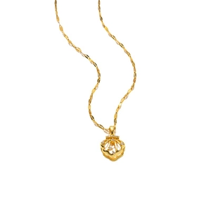 Double layer gold titanium necklace with shell pendant and sparkling zircon accents