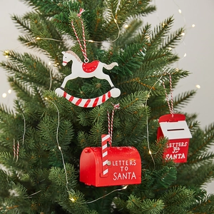 Christmas Ornaments Iron Metal Hanging Tree Decorations Santa Claus Snowman Mailbox Retro Vintage Xmas Holiday Decor
