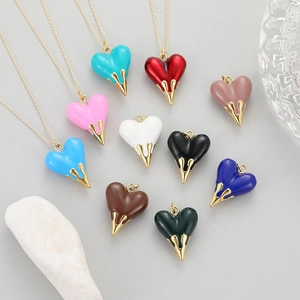Colorful heart pendant necklaces with gold plating in diverse vibrant enamel finishes