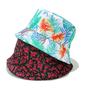 Women Bucket Hat Polyester Floral Mushroom Tropical Leaf Print Sun Protection Summer Casual Outdoor Vintage Style