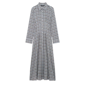 Plaid Shirt Dress Long Sleeve Button Down Lapel High Waist Polyester Woven Casual Sweet Fashion Women Outfit