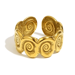 Vintage 18K gold plated stainless steel open ring with spiral sea shell texture