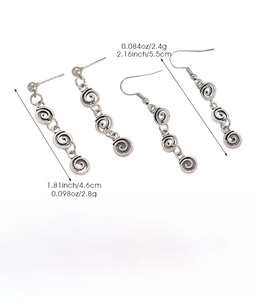 Tableau détaillé des tailles et poids pour boucles d'oreilles spirales vintage