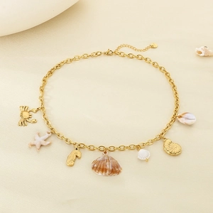 18K gold plated ocean collection necklace with starfish, seahorse and seashell charms