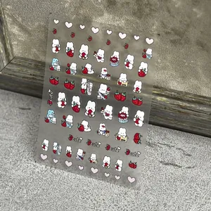 5D strawberry rabbit nail stickers with thin flexible adhesive for Japanese nail art