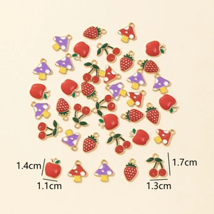 Mix of colorful alloy enamel fruit and mushroom charms with size measurements