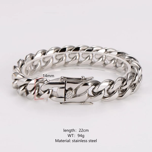Bracelet gourmette pour homme en acier inoxydable argenté poli de 14mm de large