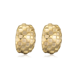 Minimalist gold-plated irregular geometric earrings with checkered pattern on white background