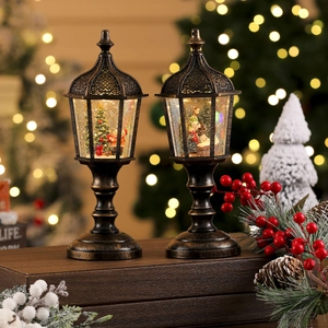 Vintage bronze Christmas lantern with sparkling music and warm LED light decoration