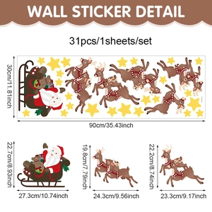 Christmas wall stickers set with Santa Claus reindeer and stars on waterproof PVC sheet