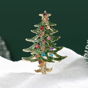 Christmas Tree Brooch Alloy Enamel Colorful Rhinestone Pins Holiday Party Jewelry Gift For Women