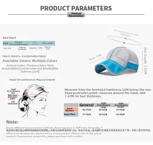 Size guide for kids baseball cap showing 55-60cm adjustable head circumference data
