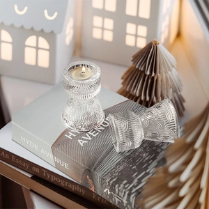 European vintage ribbed glass candle holder set for romantic wedding table decoration