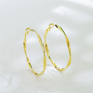 Geometric Twisted Hoop Earrings Gold Plated Copper With 925 Sterling Silver Earring Post Minimalist Fashion Jewelry For Women