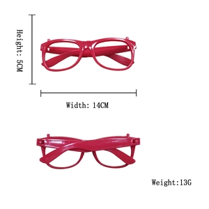 Detail of red party glasses frames with dimensions 14cm width and 5cm height specs