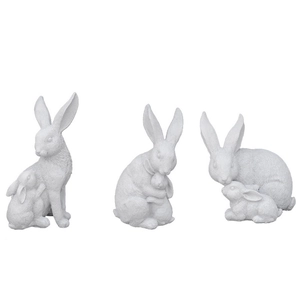 Lot de trois statues de lapin famille en résine blanche pour décoration de jardin
